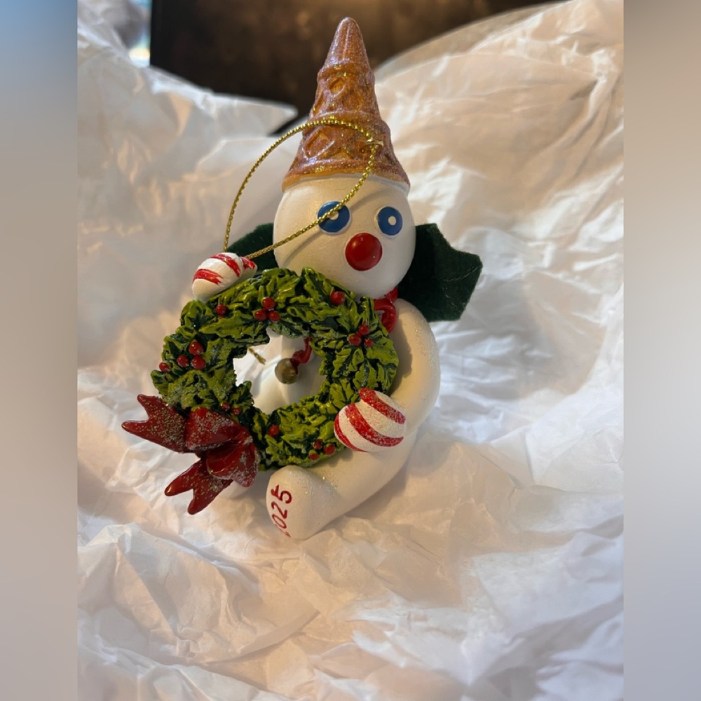 2025 Mr.Bingle  Snowman Ornament with Green Wreath - Unbranded